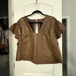 Anthropologie Maeve Rich Brown Faux Leather Top
